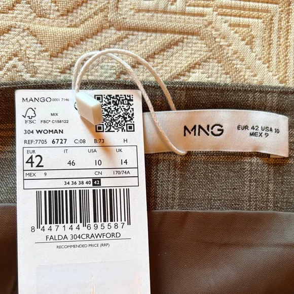 Mango Beige Plaid Check Skirt With Slit/NWT/10 (EU 42) - Picture 9 of 16